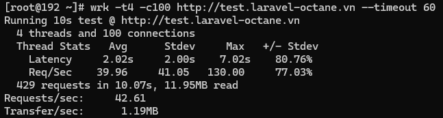 Test tốc độ với lệnh wrk Laravel Octane + Nginx