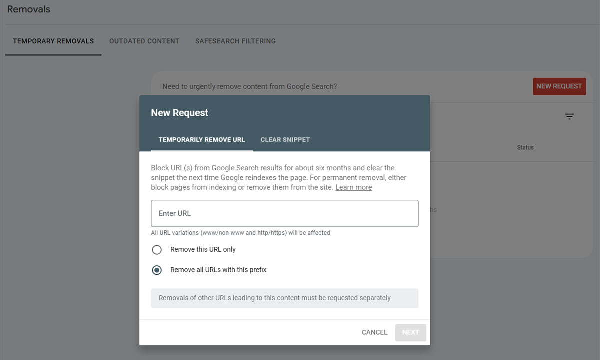 xóa URL trong Google Search Console sau khi đã giải quyết sự cố